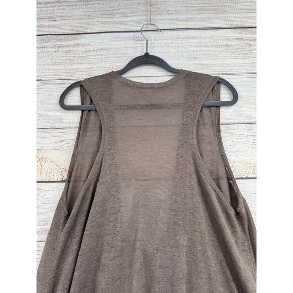 Eileen Fisher 100% Linen Sleeveless Tie Front Duster Sweater Vest Womens L Brown - Picture 4 of 12